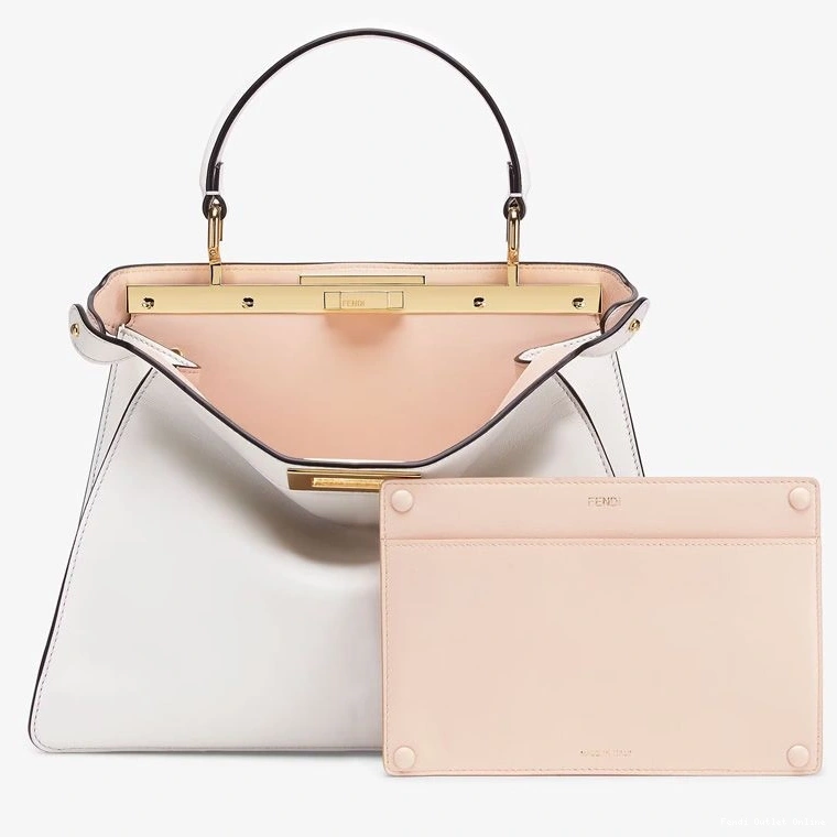 Affordable Nappa Laether White In Peekaboo Medium Bag Fendi ISeeU 0709